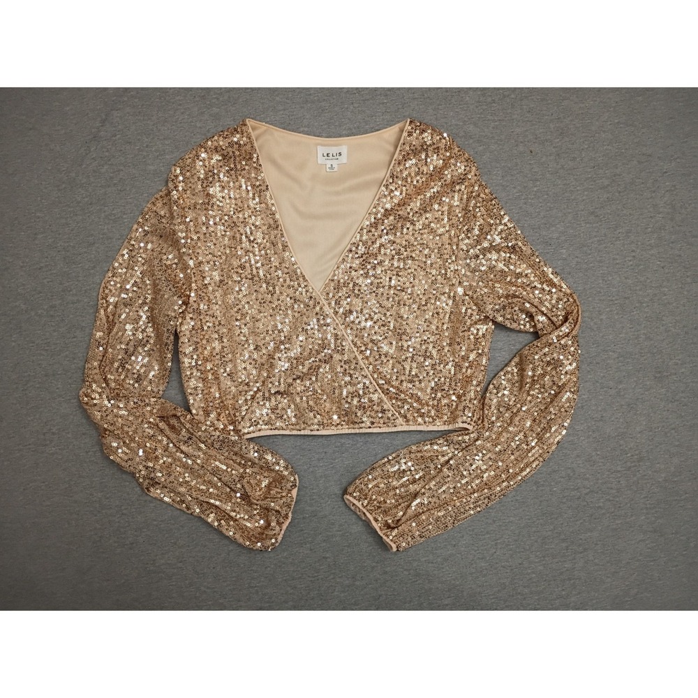 Rose Gold Sequin Wrap Crop Top Long Sleeve ST7335 Small Bolero Le Lis Collection